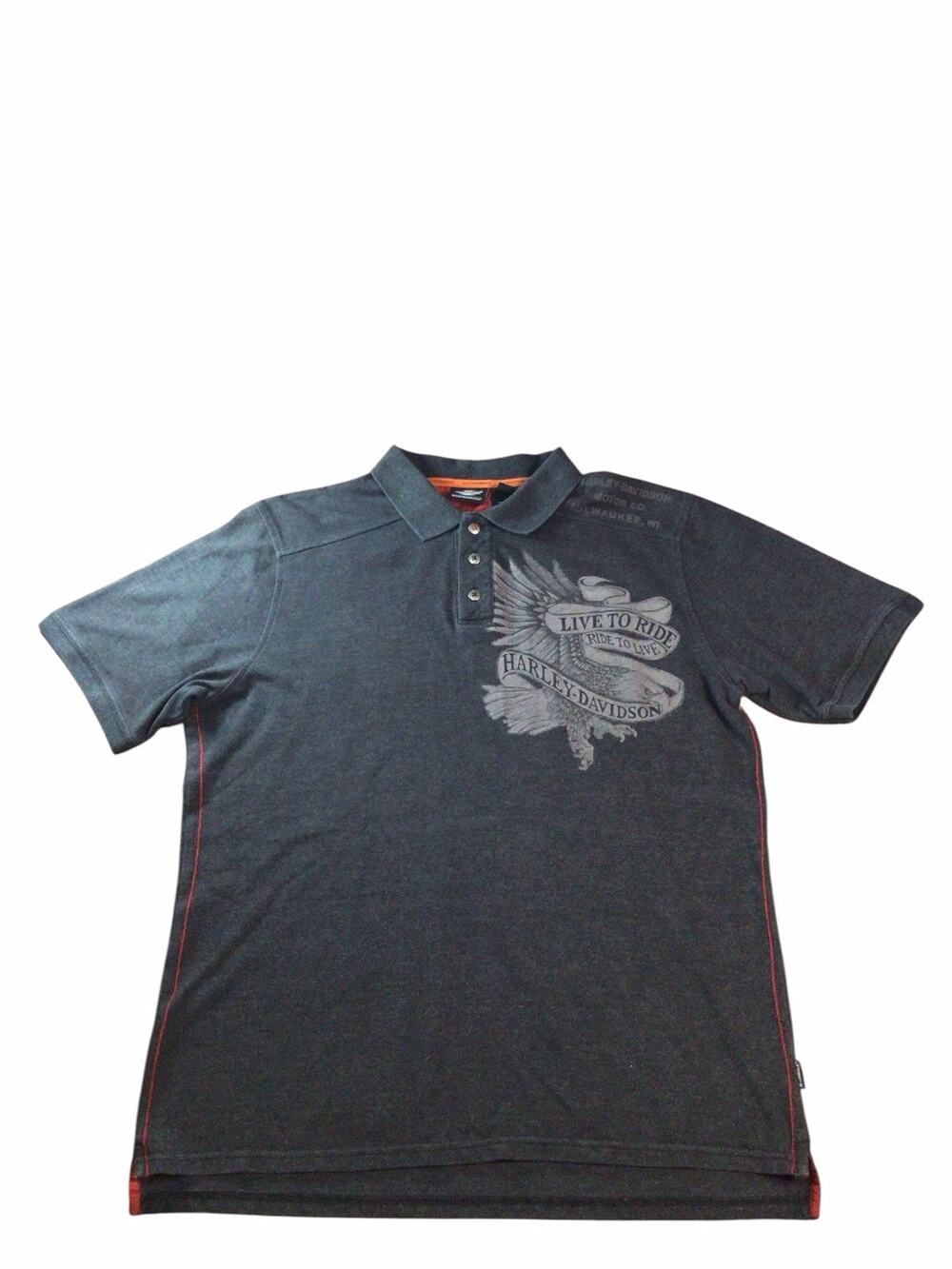 Harley Davidson Polo Shirt Mens Large Grey Motorcycle Cotton Casual Short Sleeve